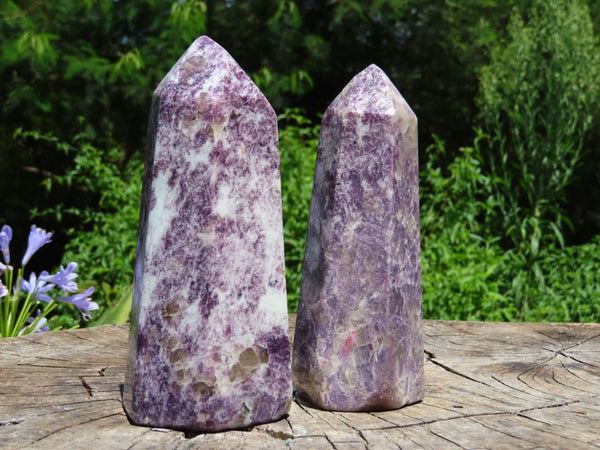 Polished Lepidolite Crystal Points One With Rubellite Pink Tourmaline x 2 From Madagascar - TopRock