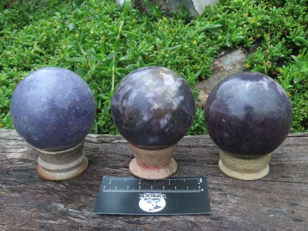 Polished Lepidolite Spheres With Lithium Mica x 3 From Zimbabwe - TopRock