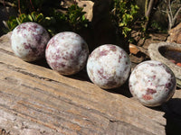 Polished Rubellite Pink Tourmaline Matrix Spheres x 4 From Madagascar - Toprock Gemstones and Minerals