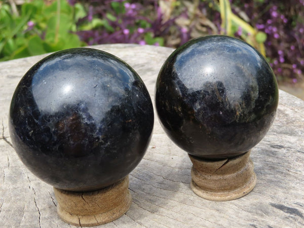 Polished Iolite Blue Water Sapphire Spheres x 2 From Madagascar - TopRock