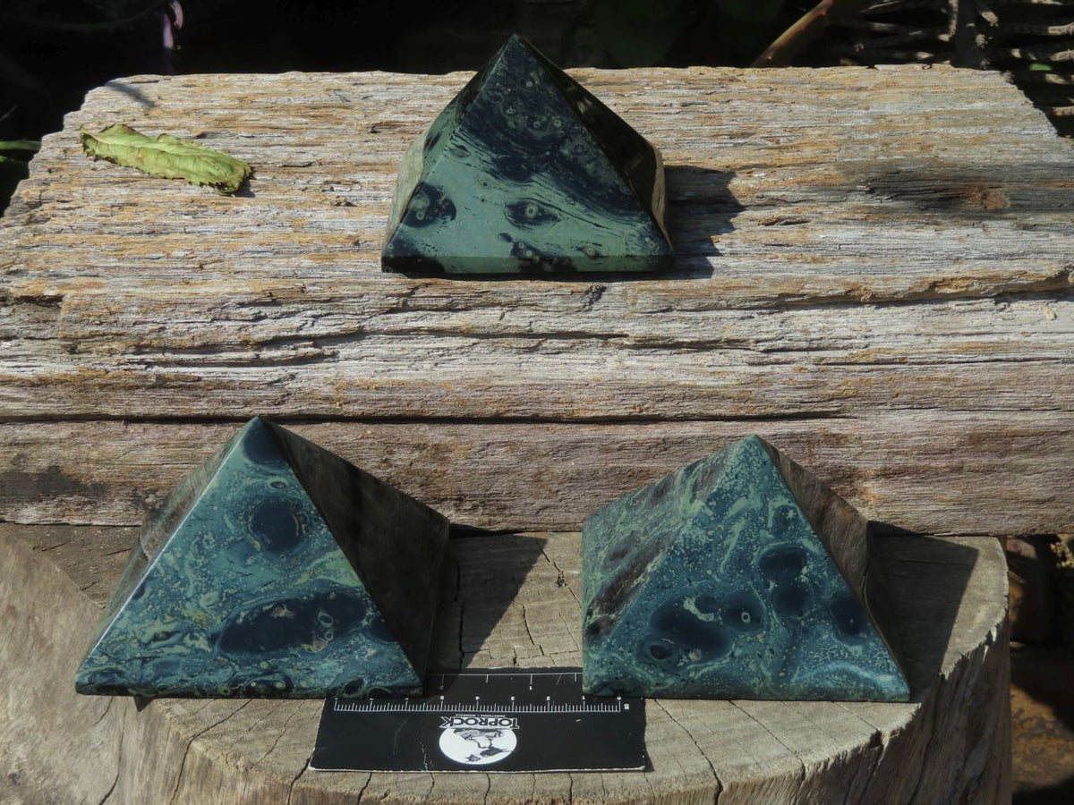 Polished Stromatolite Jasper / Nebula Stone Pyramids x 3 From Madagascar - TopRock