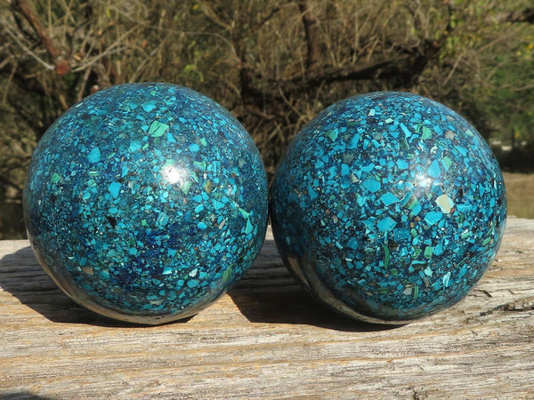Polished Conglomerate Chrysocolla Spheres With Azurite & Malachite x 2 From Congo - TopRock