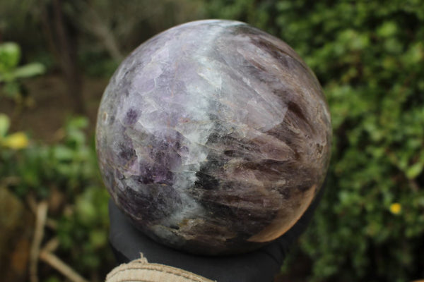 Polished Extra Large Chevron Amethyst Sphere With Smokey & White Crystalline Patterns x 1 From Madagascar - TopRock