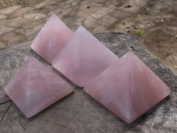 Polished Larger Gemmy Pink Rose Quartz Pyramids  x 4 From Madagascar - TopRock