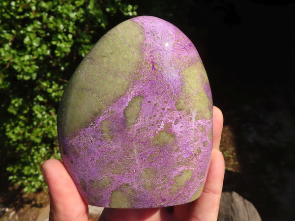 Polished Stichtite & Serpentine Standing Free Forms With Silky Purple Threads  x 2 From Barberton, South Africa