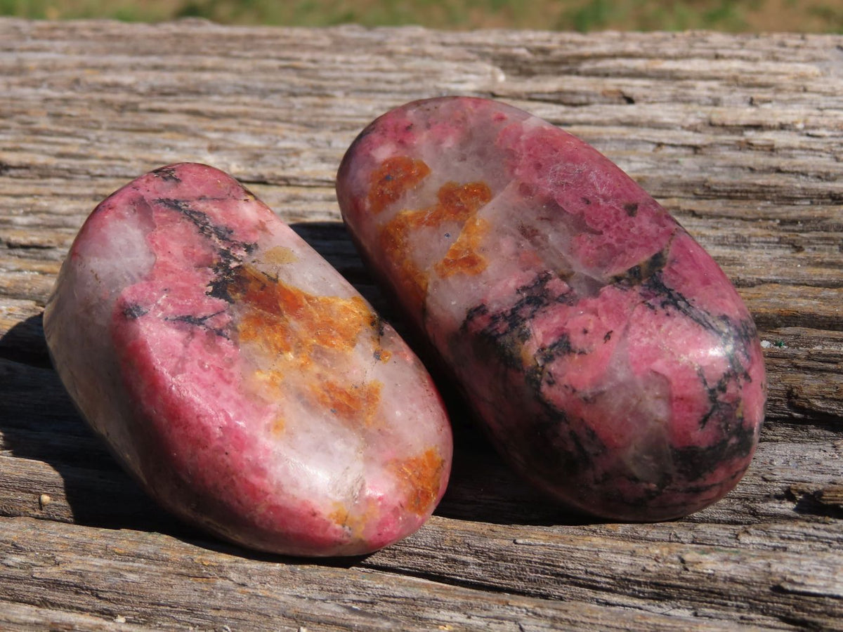 Polished Pink & Black Rhodonite Gallets/Free Forms x 6 From Rushinga, Zimbabwe - TopRock