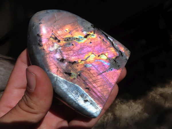 Polished Rare Purple Flash Labradorite Standing Free Forms  x 2 From Tulear, Madagascar