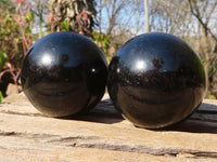 Polished Schorl Black Tourmaline Spheres x 4 From Madagascar - Toprock Gemstones and Minerals