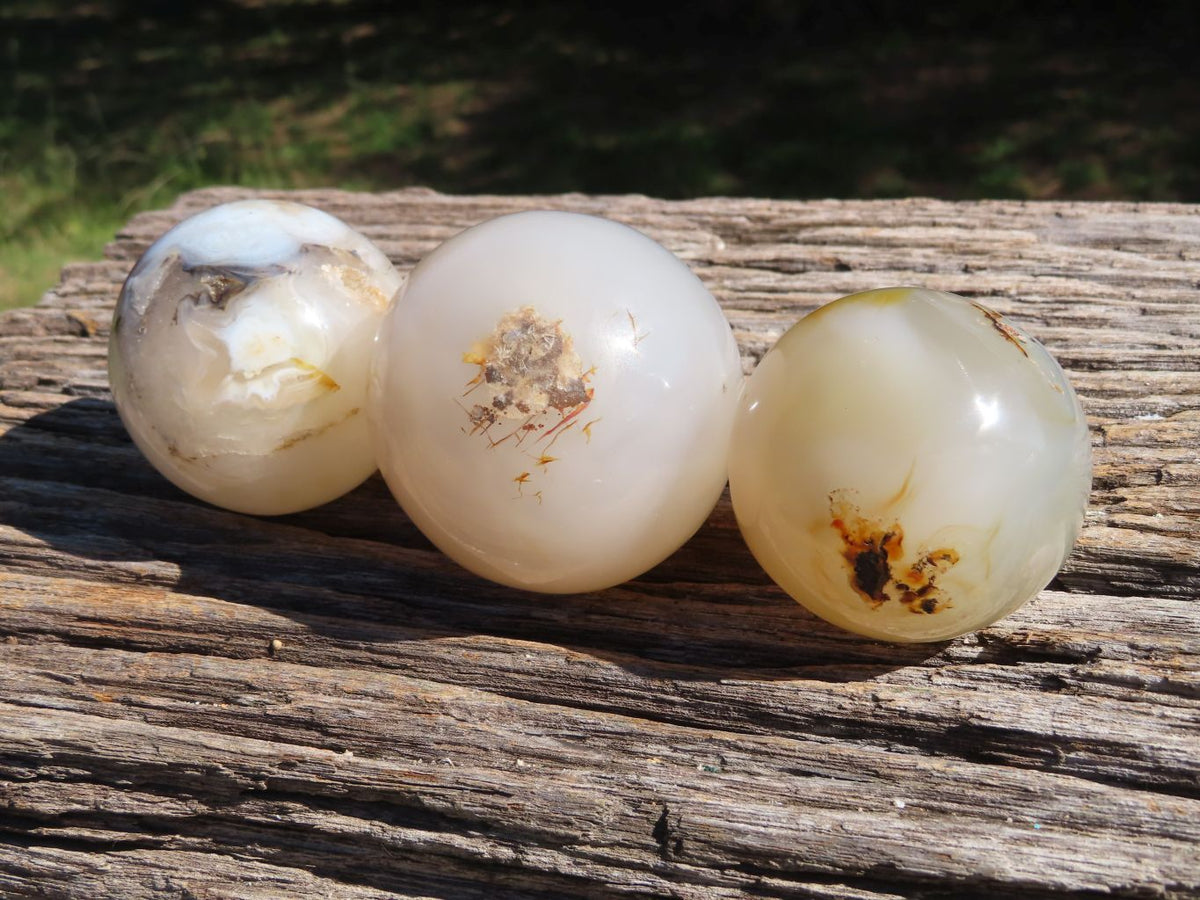 Polished Translucent Chalcedony Agate Spheres x 3 From Madagascar - TopRock