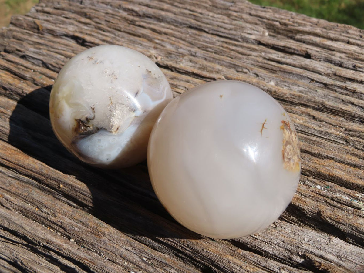 Polished Translucent Chalcedony Agate Spheres x 3 From Madagascar - TopRock