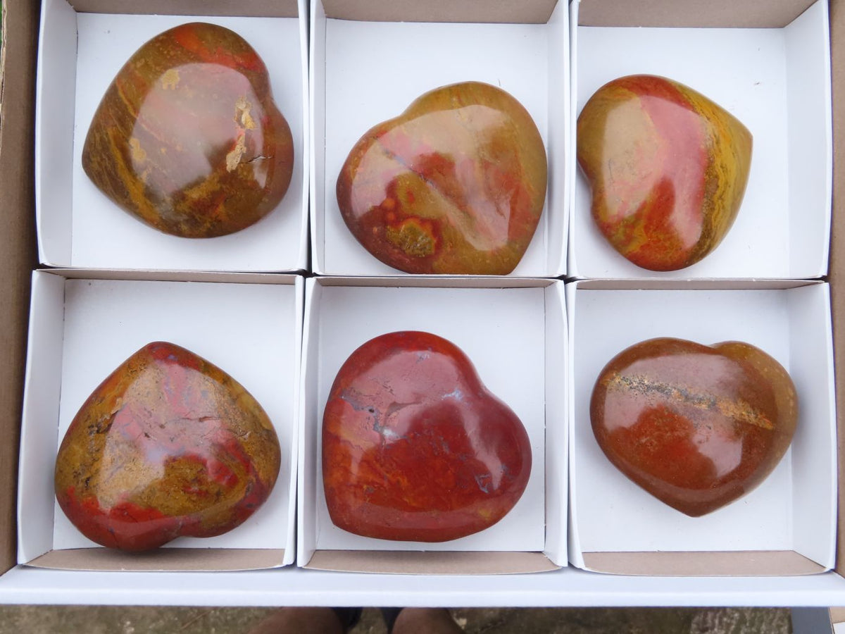 Polished Red Medium Sized Flame Jasper Hearts x 6 From Madagascar - TopRock