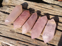 Polished Gemmy Double Terminated Rose Quartz Points x 5 From Antsirabe, Madagascar - Toprock Gemstones and Minerals