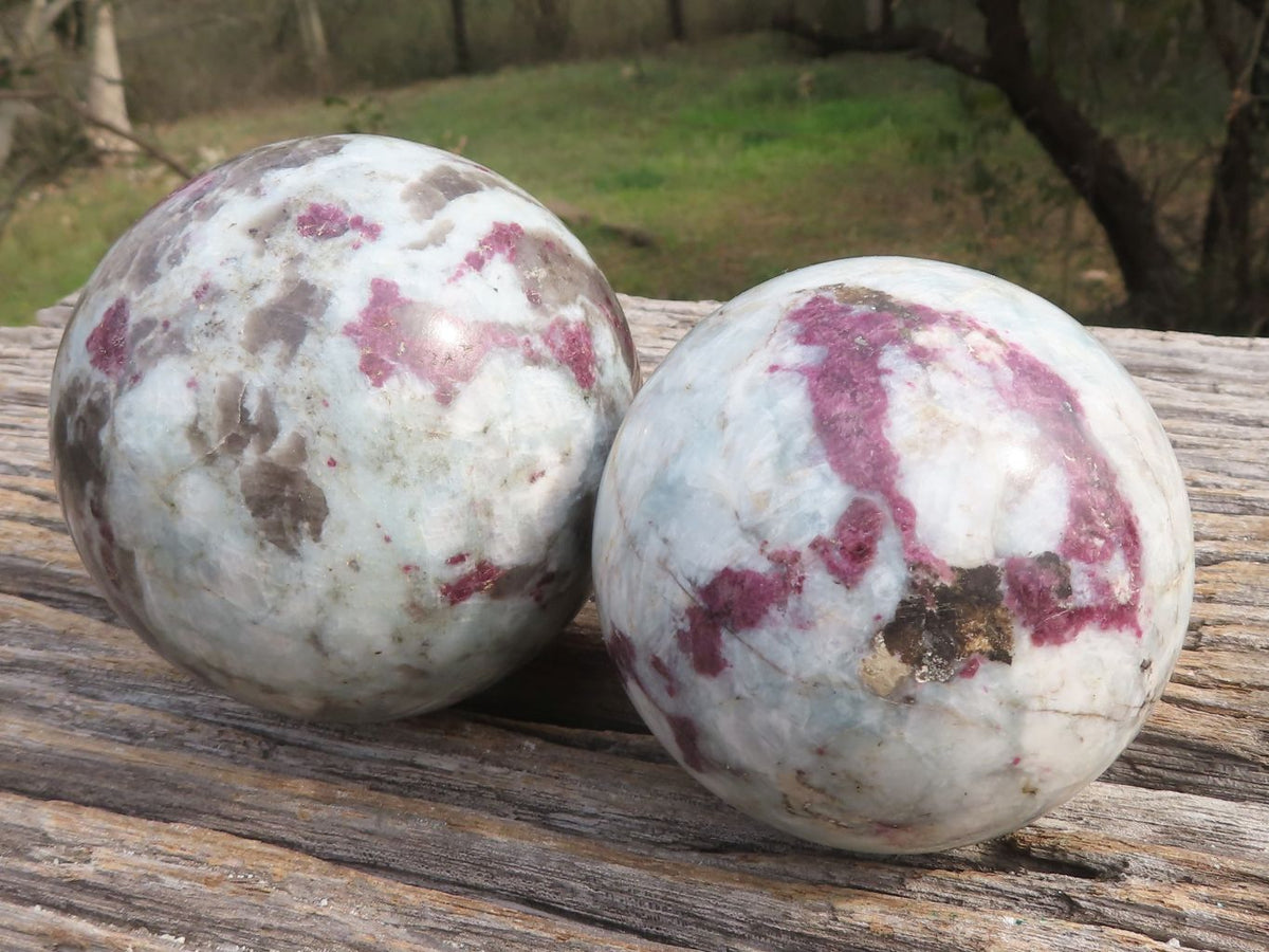 Polished Pink Rubellite Tourmaline Spheres x 2 From Ambatondrazaka, Madagascar - TopRock