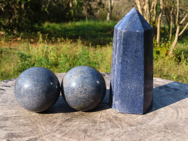 Polished Lazulite Spheres & Crystal Point x 3 From Madagascar - TopRock