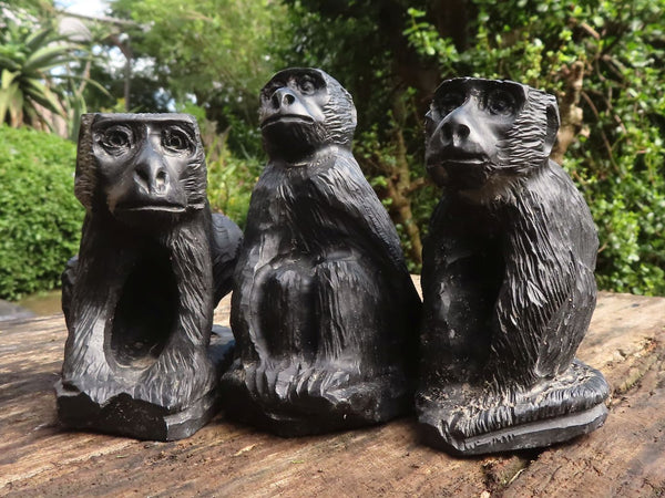 Polished  Black Soap Stone Baboons - Small - Sold per piece - From Zimbabwe - TopRock