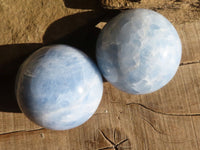 Polished Blue Calcite Spheres x 3 From Ihadilalana, Madagascar - Toprock Gemstones and Minerals
