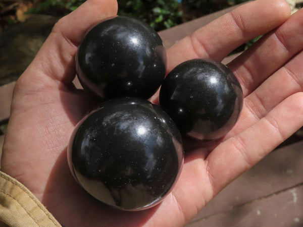 Polished Pitch Black Basalt Spheres  x 6 From Madagascar - TopRock