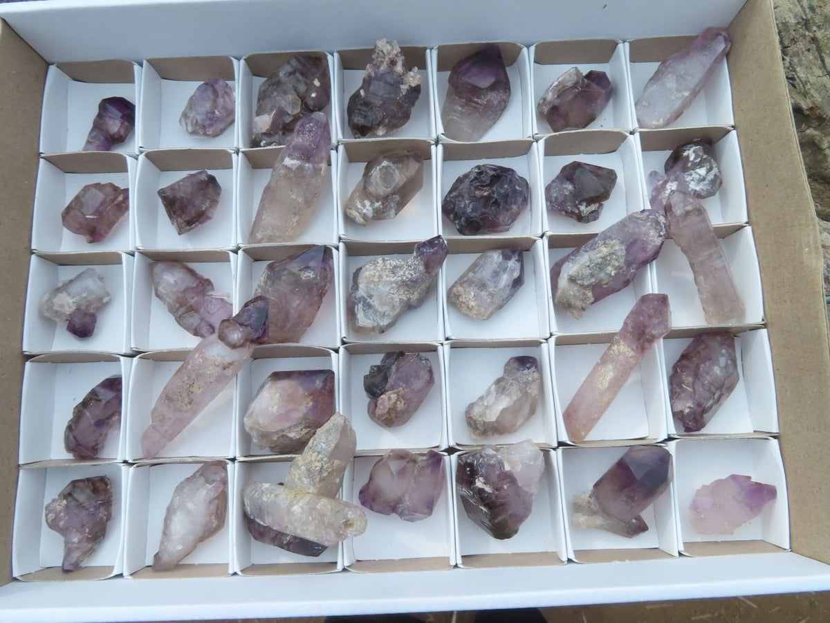 Natural Skeletal Sceptre & Window Smokey Amethyst Crystals x 35 From Chiredzi, Zimbabwe - TopRock