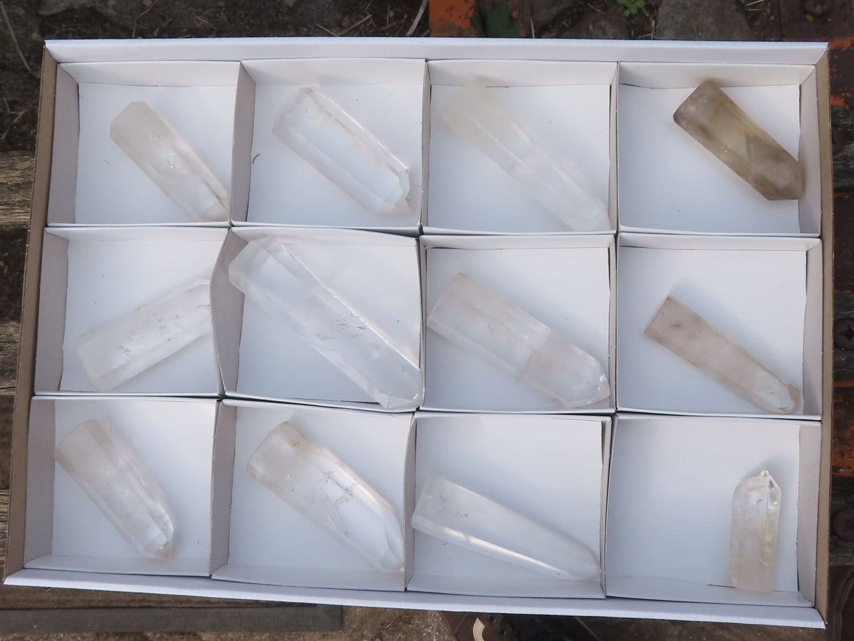 Polished Optic to Near Optic Quartz Points / Prisms x 12 From Madagascar - TopRock