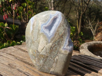 Polished Blue Lace Agate Standing Free Form x 1 From Nsanje, Malawi - Toprock Gemstones and Minerals