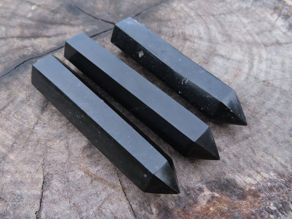 Polished Black Basalt Standing Crystals x 6 From Madagascar - TopRock