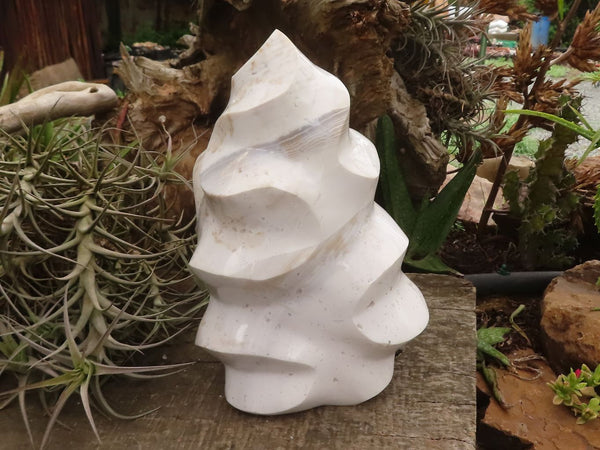 Polished Extra Large White Banded Agate Flame Sculpture x 1 From Madagascar - TopRock