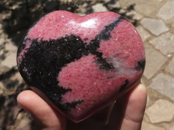 Polished Pink & Black Rhodonite Hearts  x 3 From Ambindavato, Madagascar - TopRock