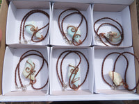 Polished Facetted Blue Smithsonite Free Forms Double Wrapped In Copper Art Wire x 6 From Congo - TopRock