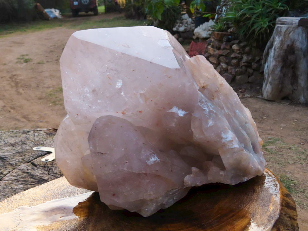 Natural Extra Extra Large Cascading Clear Zambian Candle Quartz Half Polished & Half Natural Point x 1 From Zambia - TopRock