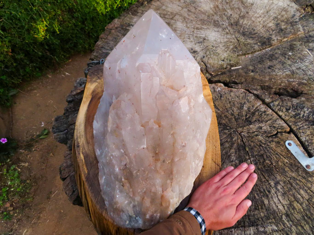 Natural Extra Extra Large Cascading Clear Zambian Candle Quartz Half Polished & Half Natural Point x 1 From Zambia - TopRock