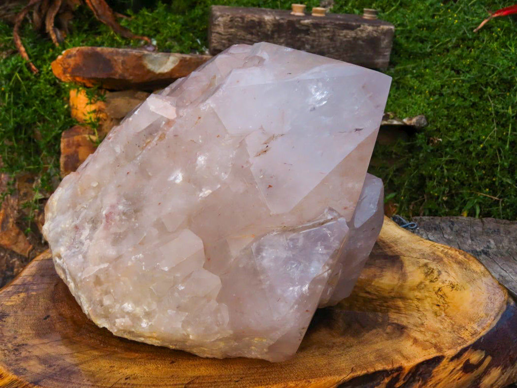 Natural Extra Extra Large Cascading Clear Zambian Candle Quartz Half Polished & Half Natural Point x 1 From Zambia - TopRock