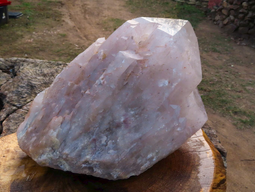 Natural Extra Extra Large Cascading Clear Zambian Candle Quartz Half Polished & Half Natural Point x 1 From Zambia - TopRock