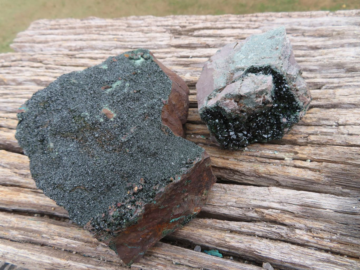 Natural Rare Copper Phosphate Libethenite On Dolomite Specimens x 2 From Shituru, Congo - TopRock