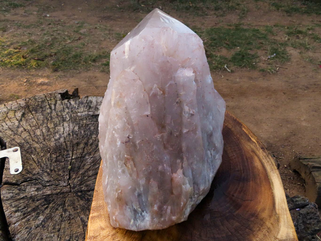 Natural Extra Extra Large Cascading Clear Zambian Candle Quartz Half Polished & Half Natural Point x 1 From Zambia - TopRock