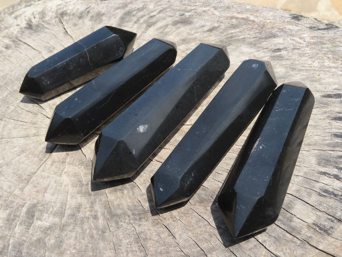 Polished Double Terminated Black Basalt Crystals x 5 From Madagascar - TopRock