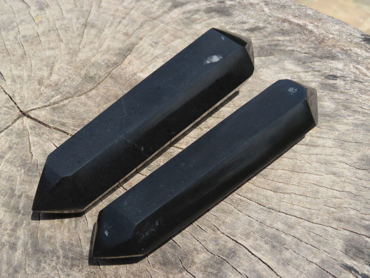 Polished Double Terminated Black Basalt Crystals x 5 From Madagascar - TopRock