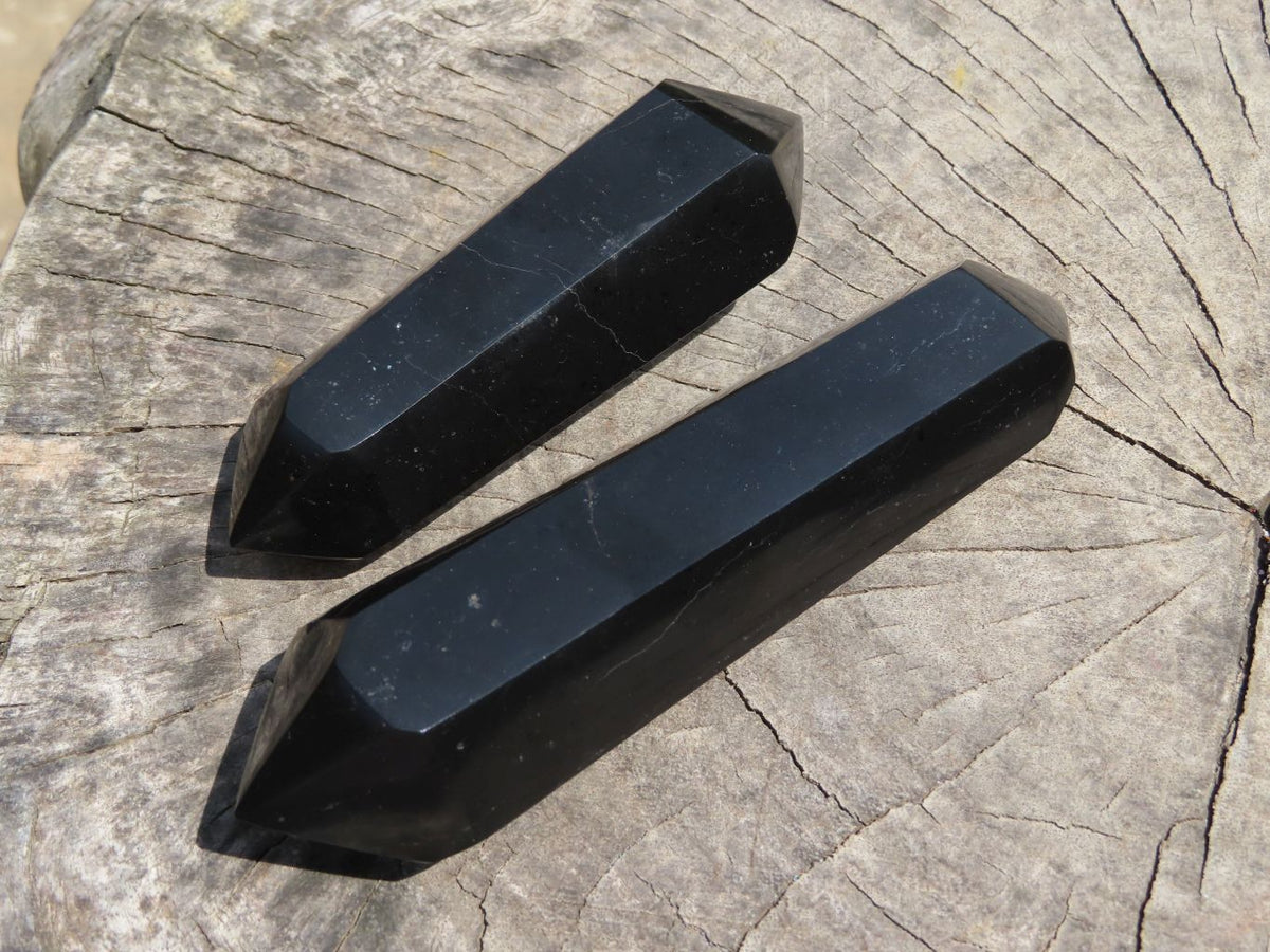 Polished Double Terminated Black Basalt Crystals x 5 From Madagascar - TopRock