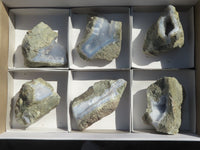 Natural Blue Lace Agate Geode Specimens  x 6 From Nsanje, Malawi - TopRock