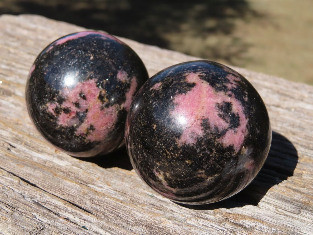 Polished Pink & Black Rhodonite Spheres x 4 From Madagascar - TopRock