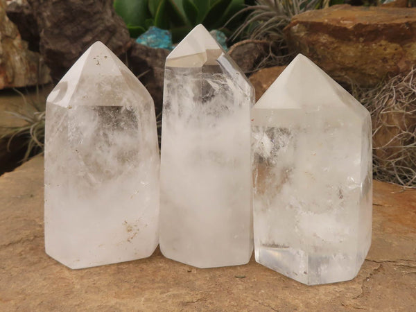 Polished Clear Quartz Crystal Points x 3 From Madagascar - TopRock