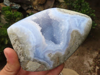 Polished Blue Lace Agate Standing Free Forms  x 2 From Nsanje, Malawi - Toprock Gemstones and Minerals