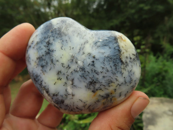 Polished Dendritic White Opal Hearts x 12 From Moralambo, Madagascar - TopRock