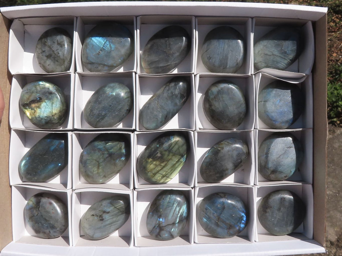 Polished Flashy Blue & Gold Labradorite Gallets x 20 From Tulear, Madagascar - TopRock