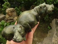 Polished Verdite Hippo Carvings  x 2 From Zimbabwe - TopRock