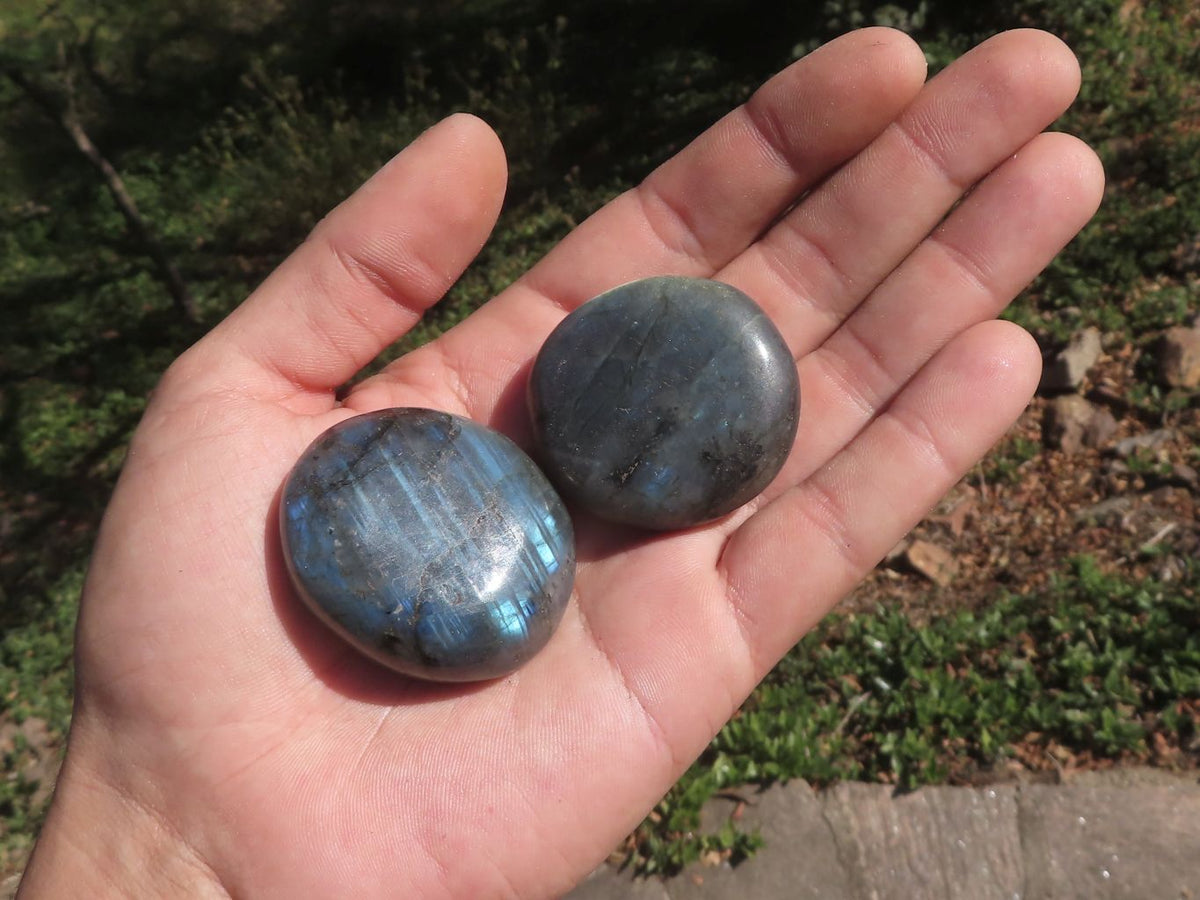Polished Flashy Blue & Gold Labradorite Gallets x 20 From Tulear, Madagascar - TopRock