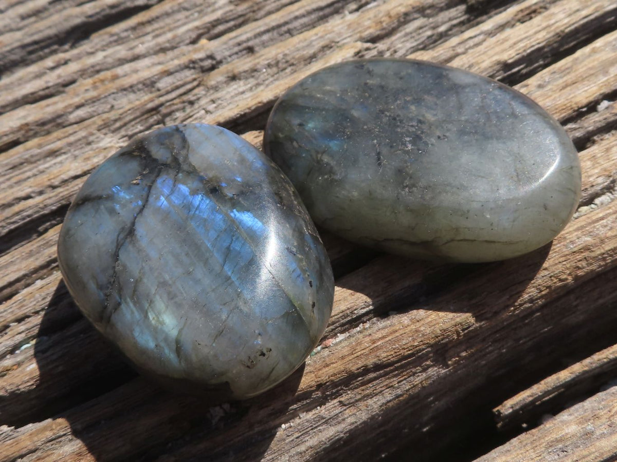 Polished Flashy Blue & Gold Labradorite Gallets x 20 From Tulear, Madagascar - TopRock