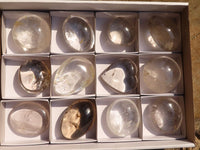 Polished Clear Rock Crystal Galet / Palm Stones & One Optic Quartz Heart x 12 From Madagascar - Toprock Gemstones and Minerals