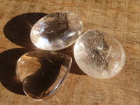 Polished Clear Rock Crystal Galet / Palm Stones & One Optic Quartz Heart x 12 From Madagascar - Toprock Gemstones and Minerals