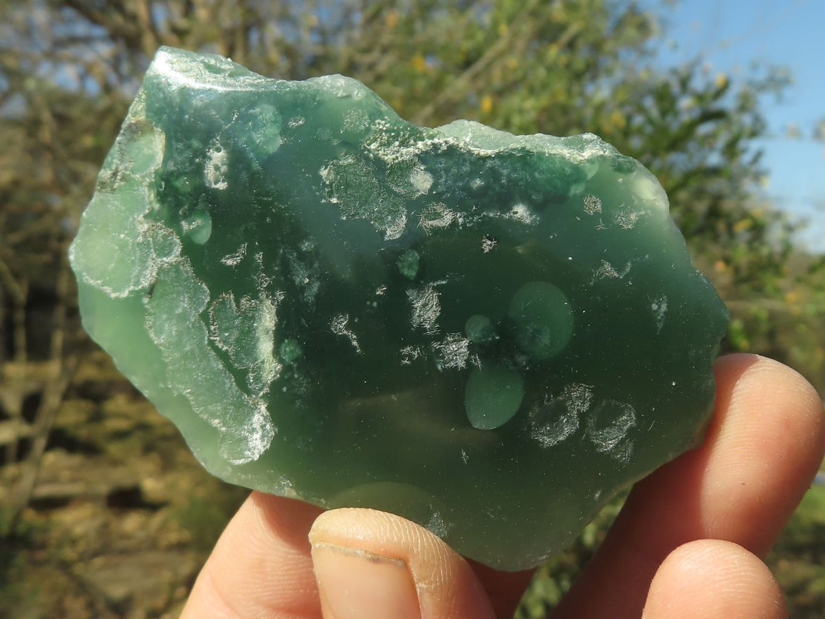 Polished Green Mtorolite Chrome / Emerald Chrysoprase Slices x 35 From Mutorashanga, Zimbabwe - TopRock
