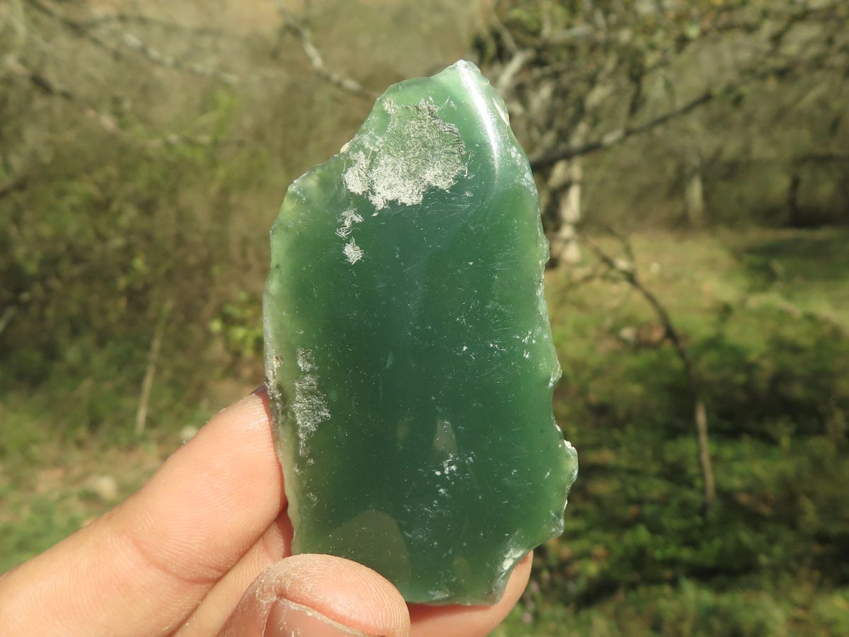 Polished Green Mtorolite Chrome / Emerald Chrysoprase Slices x 35 From Mutorashanga, Zimbabwe - TopRock